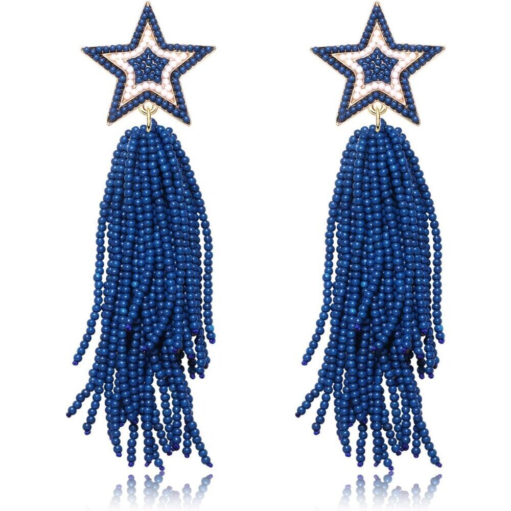 Dangle Earrings Waterfall Beaded Star Tassel Bohemian Jewelry for Women